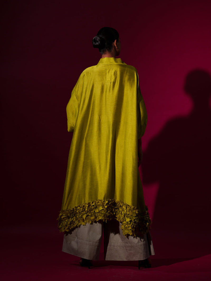 Flax Tunic-Leaf Green mysore silk kaftans and tunics by Stoique in leaf green for women Worldwide