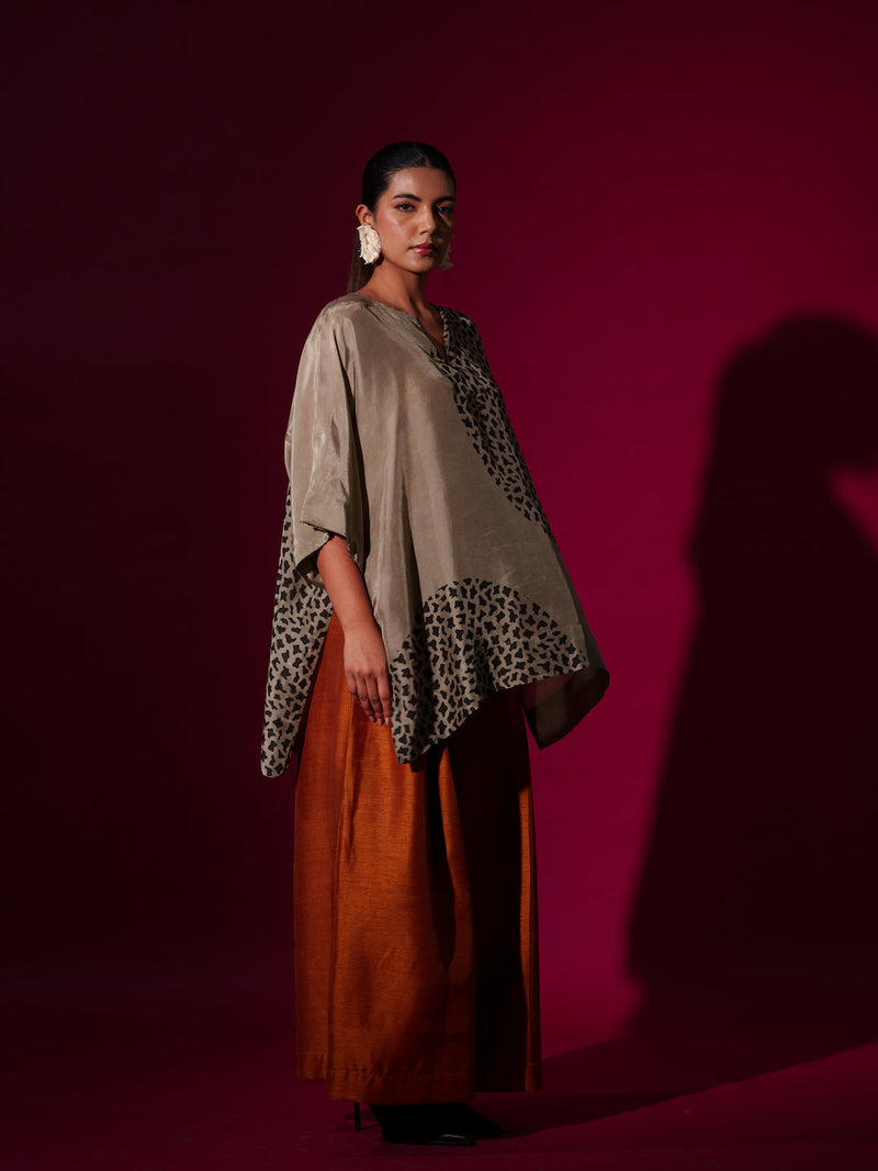 Beau Top-Grey + Black upada silk tops and shirts by Stoique in grey, black for women Worldwide