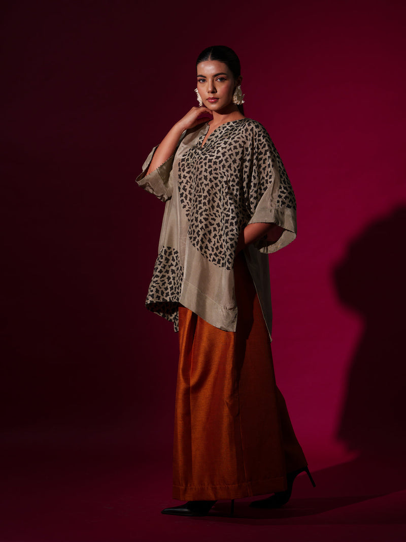 Beau Top-Grey + Black upada silk tops and shirts by Stoique in grey, black for women Worldwide