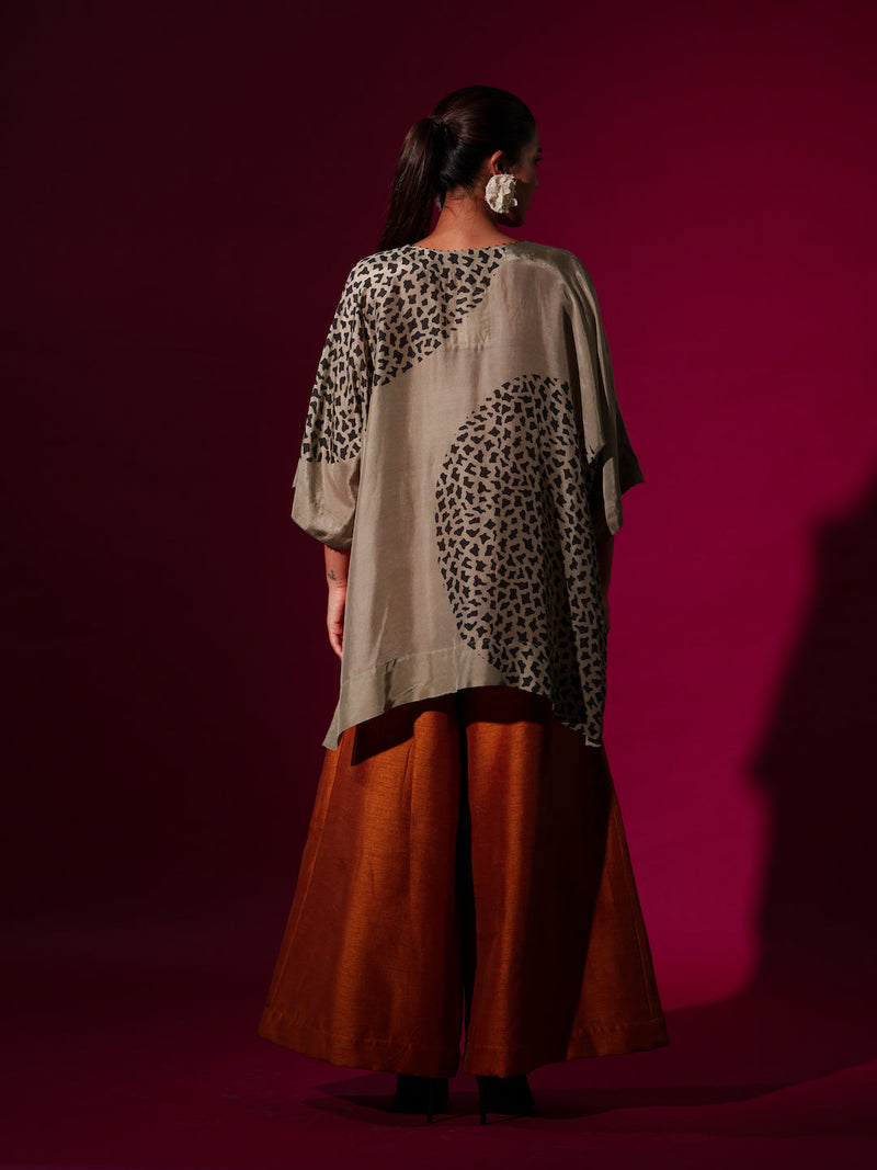 Beau Top-Grey + Black upada silk tops and shirts by Stoique in grey, black for women Worldwide