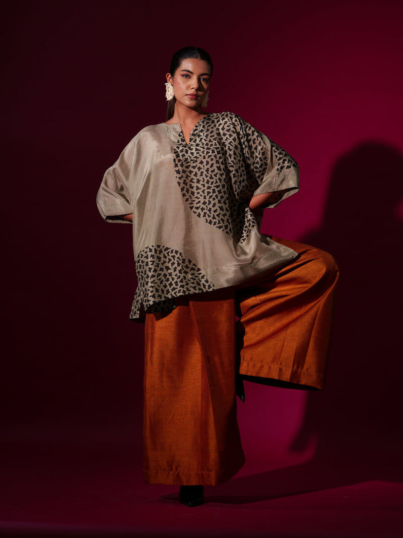 Beau Top-Grey + Black upada silk tops and shirts by Stoique in grey, black for women Worldwide