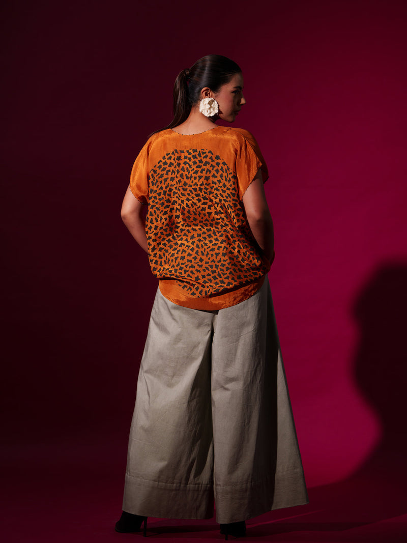 Prosper Top-Rust orange + Black upada silk tops and shirts by Stoique in rust orange, black for women Worldwide