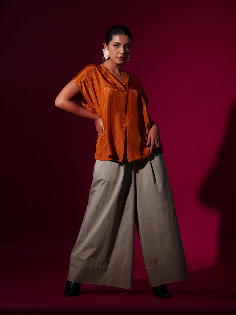 Prosper Top-Rust orange + Black upada silk tops and shirts by Stoique in rust orange, black for women Worldwide