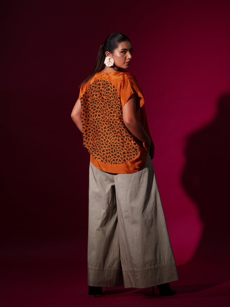 Prosper Top-Rust orange + Black upada silk tops and shirts by Stoique in rust orange, black for women Worldwide