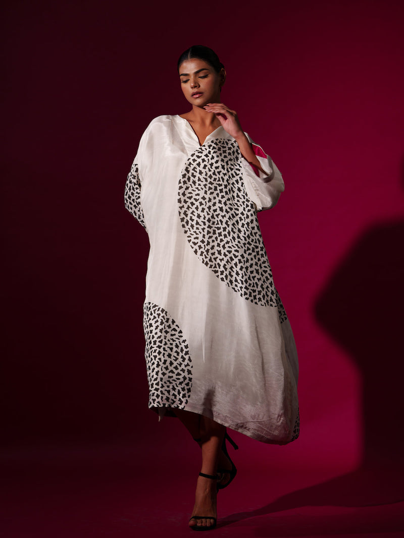 Pri Dress-Natural + Black upada silk dresses by Stoique in natural, black for women Worldwide
