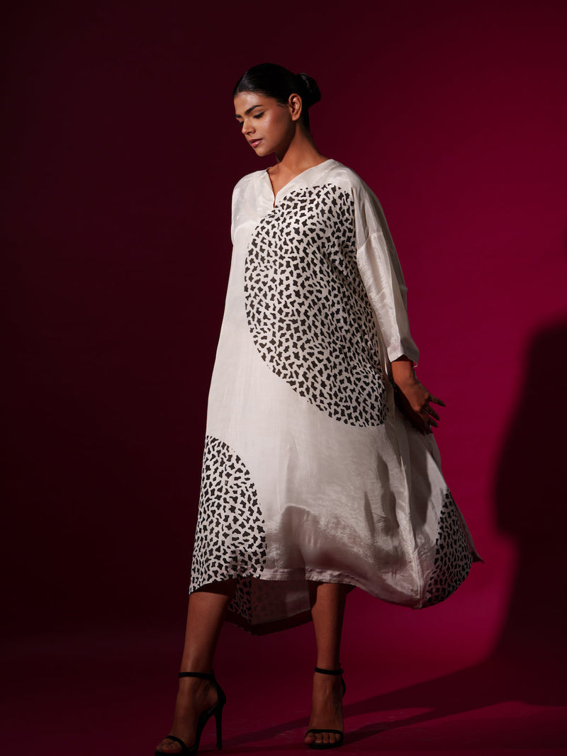 Pri Dress-Natural + Black upada silk dresses by Stoique in natural, black for women Worldwide