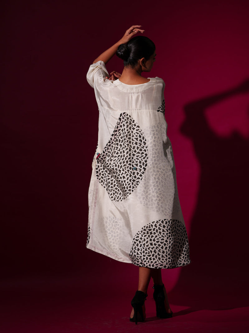 Pri Dress-Natural + Black upada silk dresses by Stoique in natural, black for women Worldwide