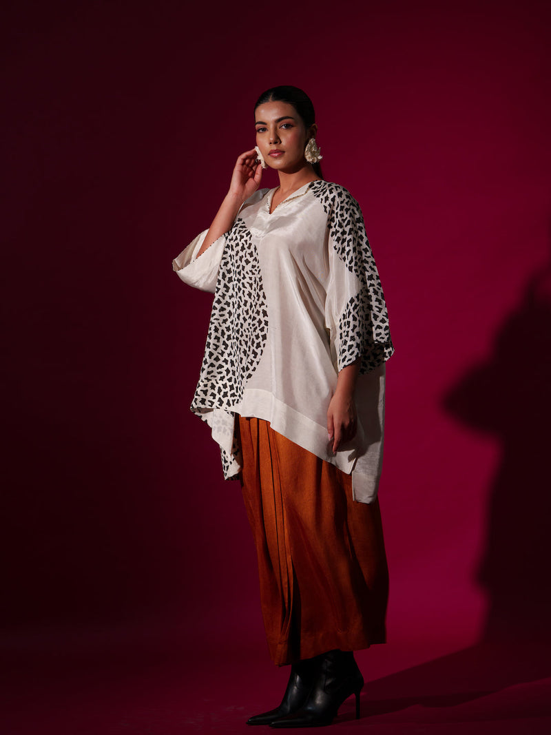 Beau Top-Natural + Black upada silk tops and shirts by Stoique in natural, black for women Worldwide