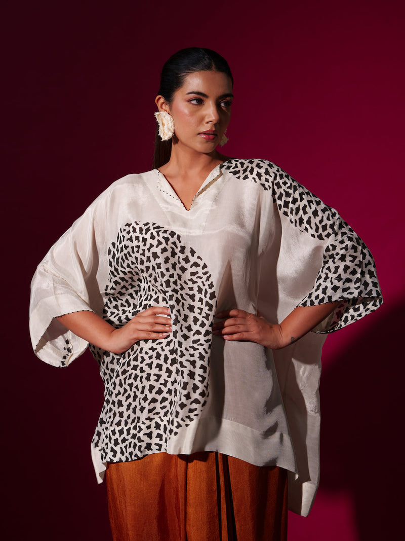 Beau Top-Natural + Black upada silk tops and shirts by Stoique in natural, black for women Worldwide