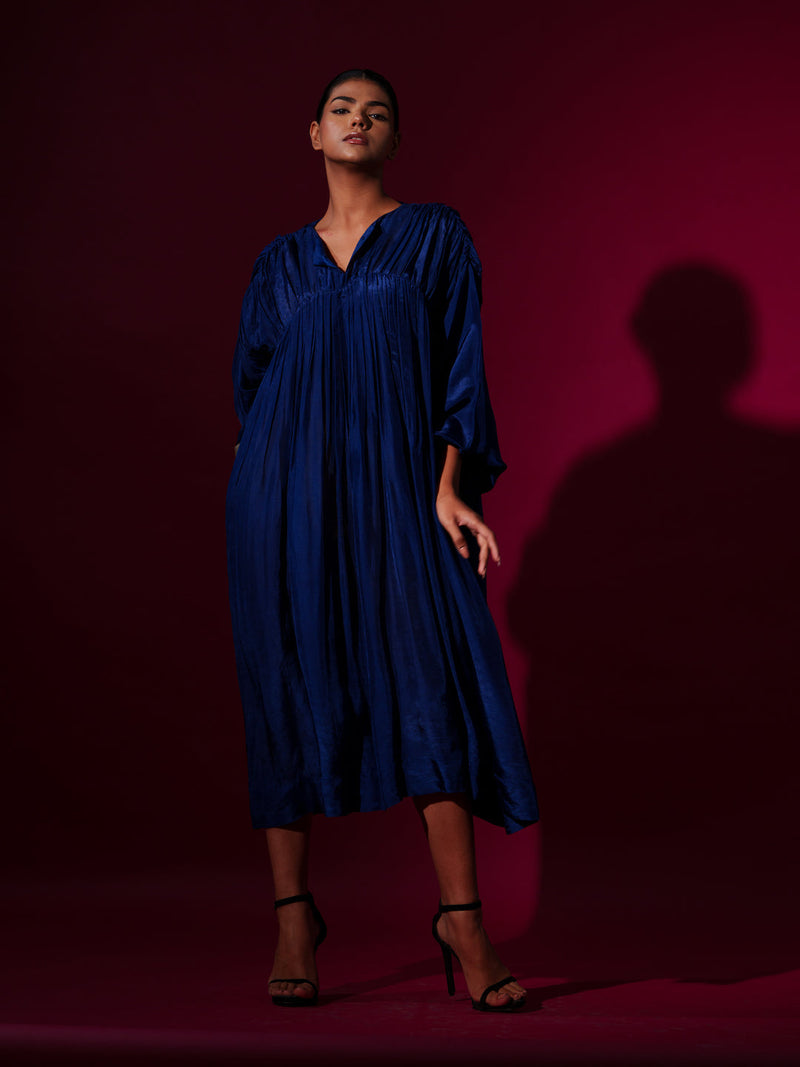 Rose Dress-Blue + Grey mysore silk dresses by Stoique in blue, grey for women Worldwide