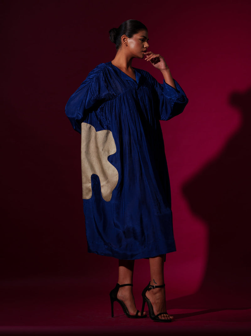 Rose Dress-Blue + Grey mysore silk dresses by Stoique in blue, grey for women Worldwide