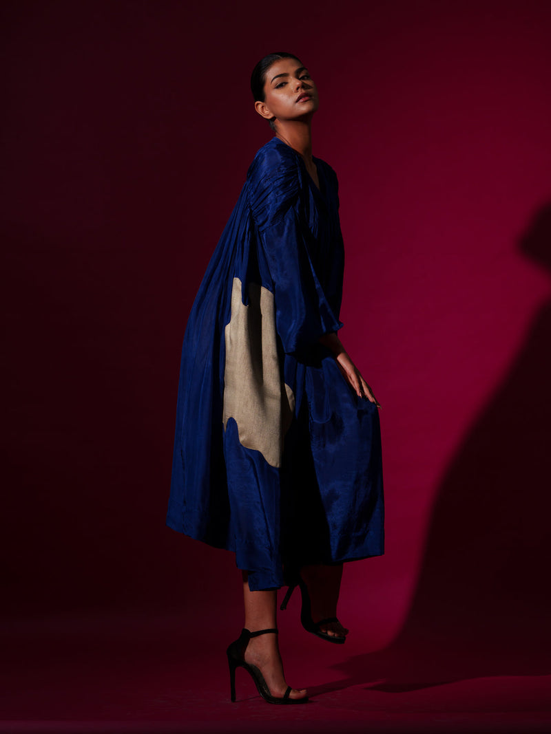 Rose Dress-Blue + Grey mysore silk dresses by Stoique in blue, grey for women Worldwide