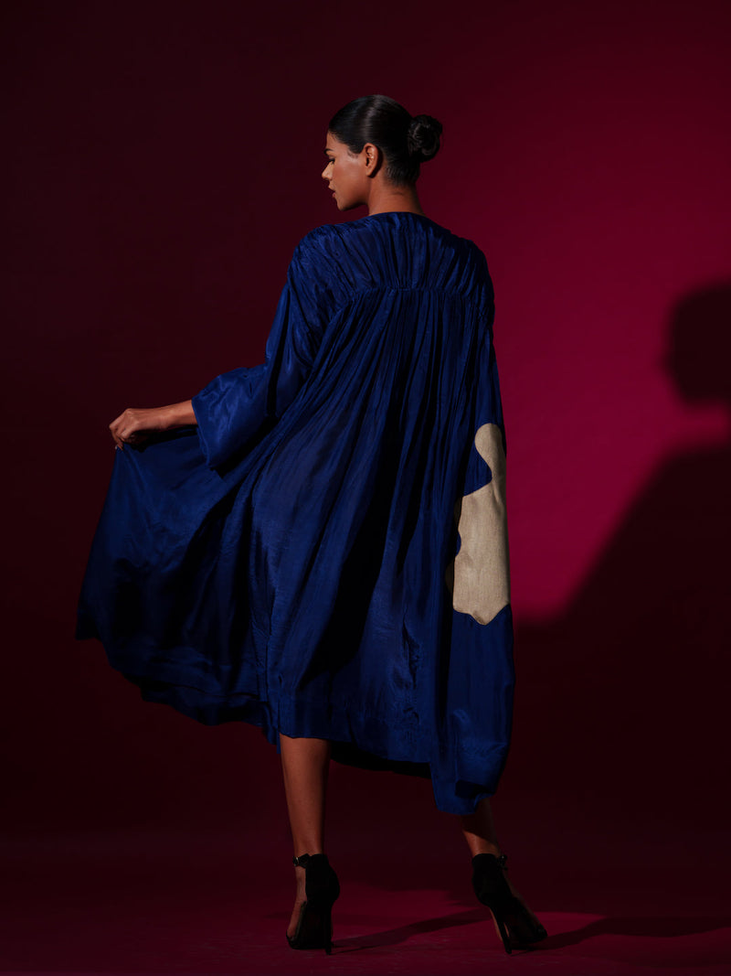 Rose Dress-Blue + Grey mysore silk dresses by Stoique in blue, grey for women Worldwide