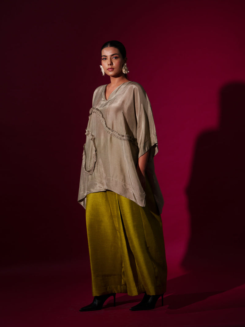 Flamingo top-Grey upada silk tops and shirts by Stoique in grey for women Worldwide