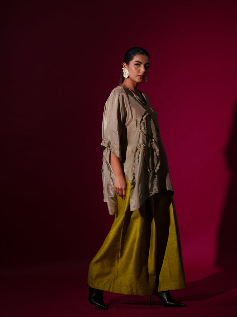 Flamingo top-Grey upada silk tops and shirts by Stoique in grey for women Worldwide