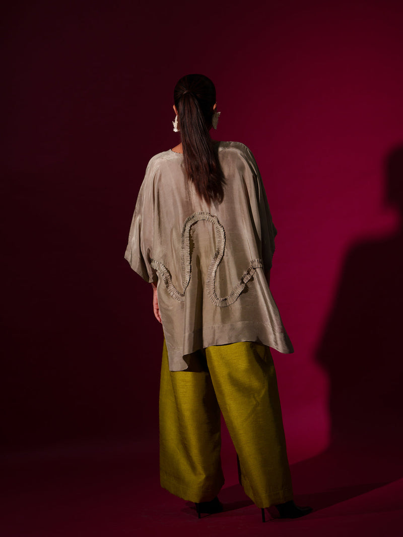 Flamingo top-Grey upada silk tops and shirts by Stoique in grey for women Worldwide
