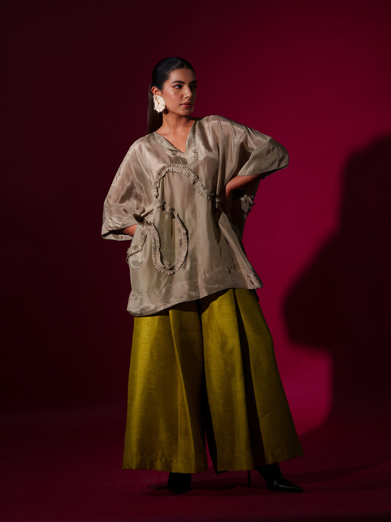 Luck Pants -LEaf green mysore silk pants/trousers by Stoique in leaf green for women Worldwide