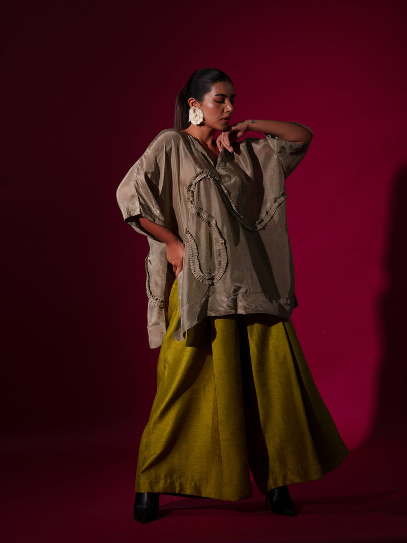 Luck Pants -LEaf green mysore silk pants/trousers by Stoique in leaf green for women Worldwide