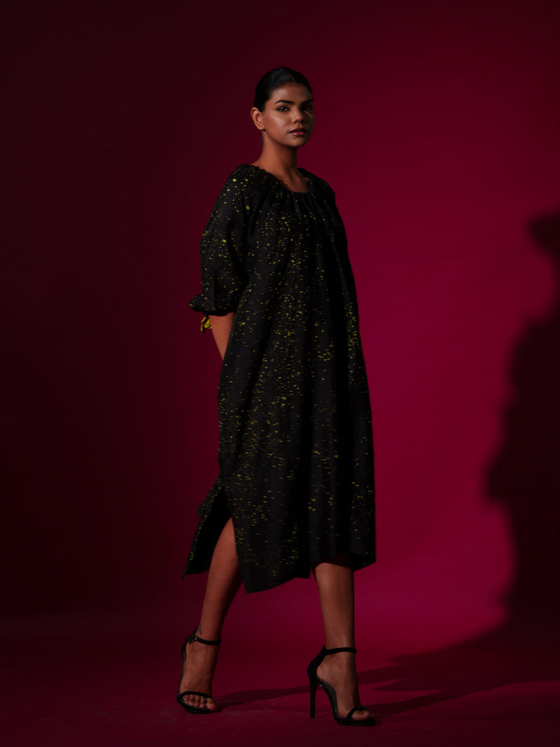 Duality Dress-Black + Leaf Green mysore silk dresses by Stoique in black, leaf green for women Worldwide