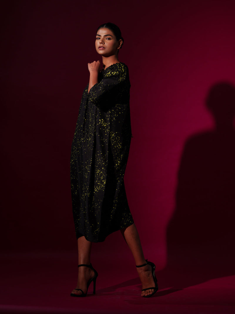 Duality Dress-Black + Leaf Green mysore silk dresses by Stoique in black, leaf green for women Worldwide