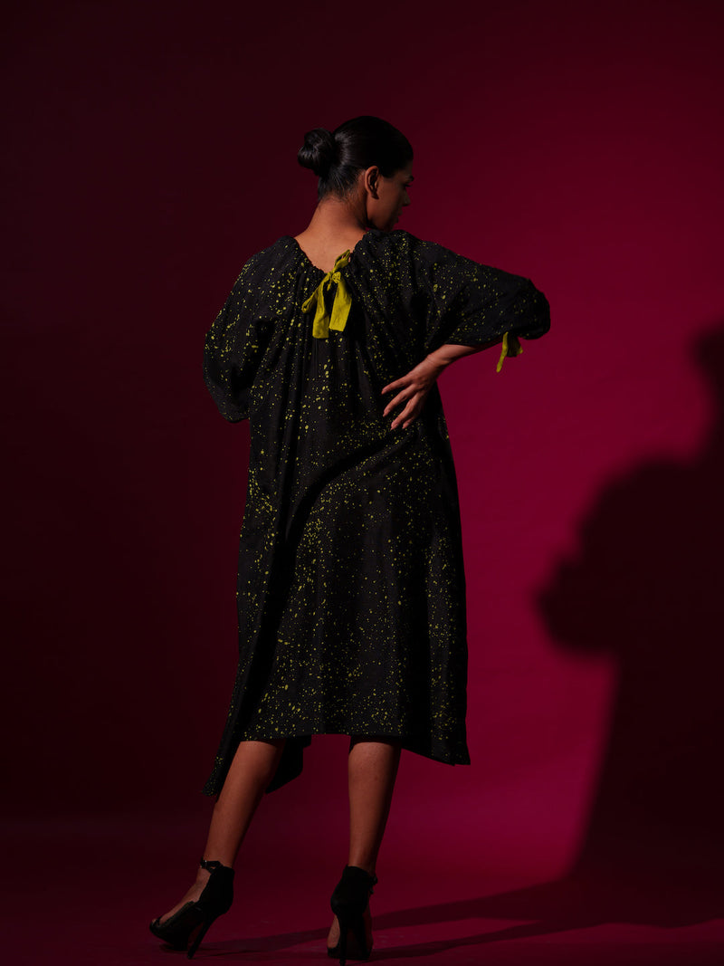 Duality Dress-Black + Leaf Green mysore silk dresses by Stoique in black, leaf green for women Worldwide