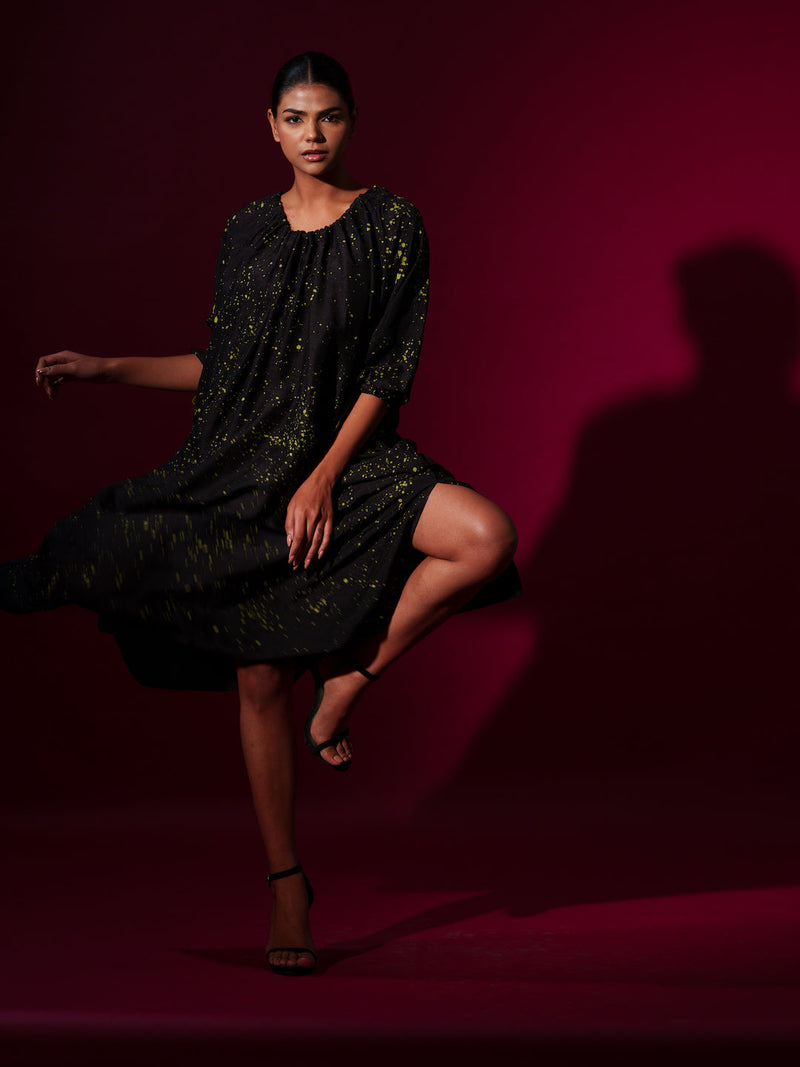 Duality Dress-Black + Leaf Green mysore silk dresses by Stoique in black, leaf green for women Worldwide