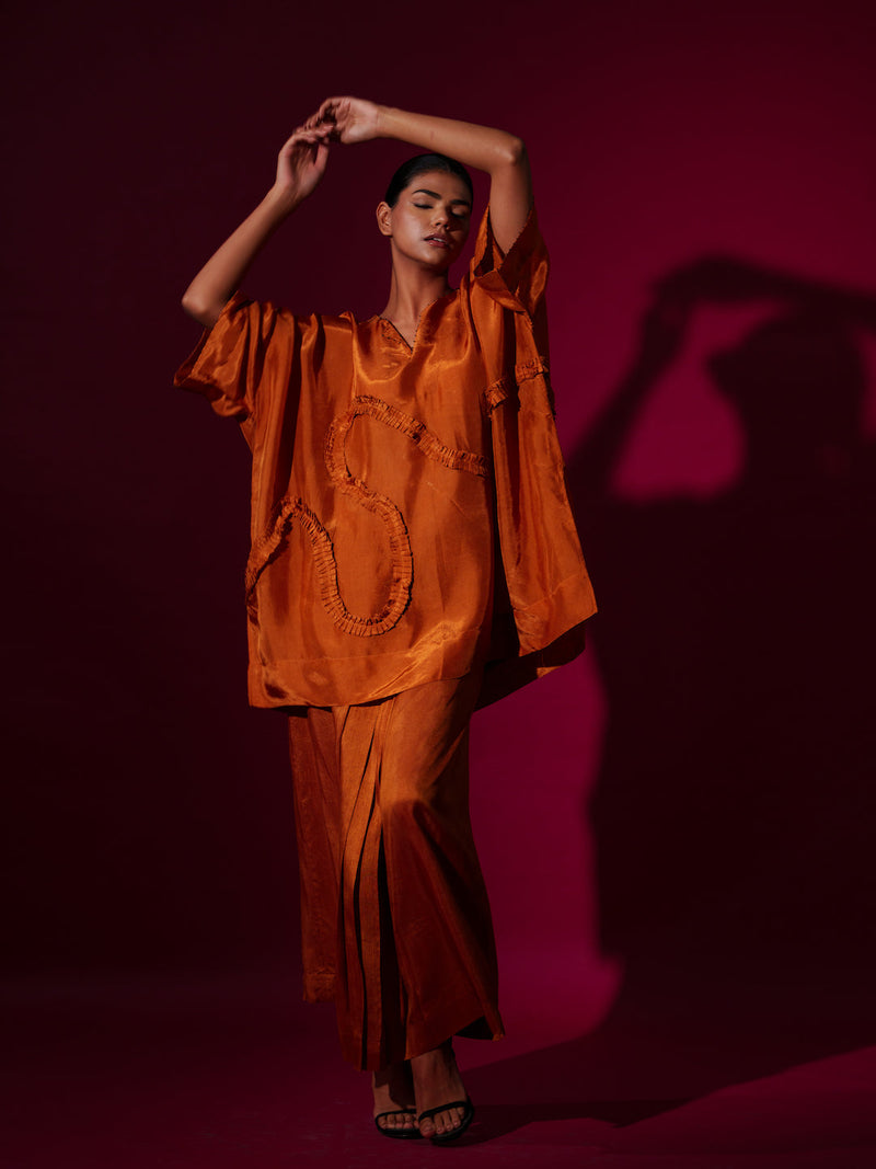 Flamingo Skirt-Rust orange mysore silk skirts by Stoique in rust orange for women Worldwide