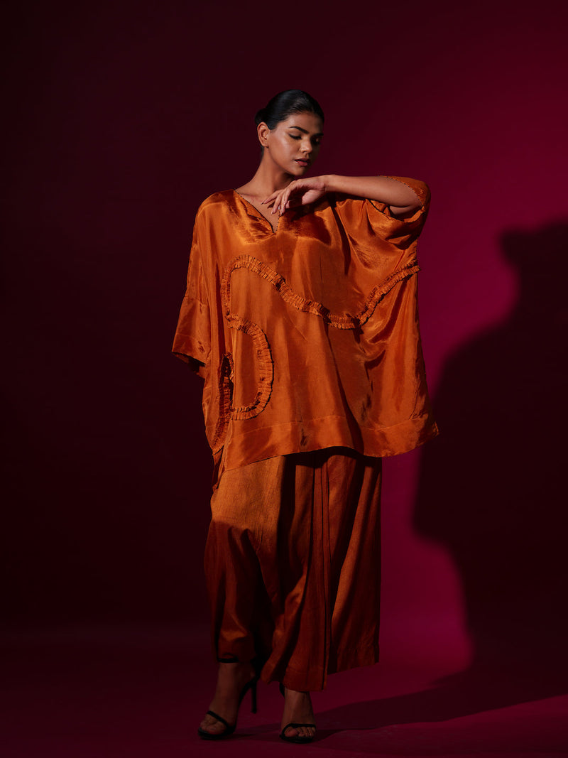 Flamingo Top-Rust Orange upada silk tops and shirts by Stoique in rust orange for women Worldwide