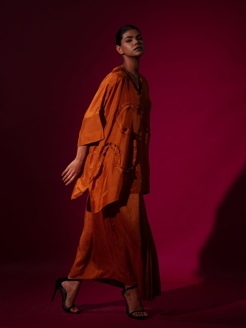 Flamingo Skirt-Rust orange mysore silk skirts by Stoique in rust orange for women Worldwide