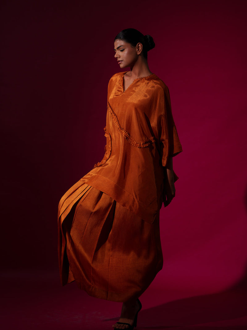 Flamingo Top-Rust Orange upada silk tops and shirts by Stoique in rust orange for women Worldwide