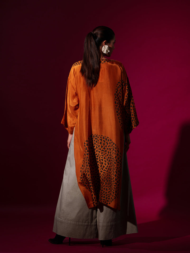 Beau Tunic-Rust orange + Black upada silk kaftans and tunics by Stoique in rust orange, black for women Worldwide