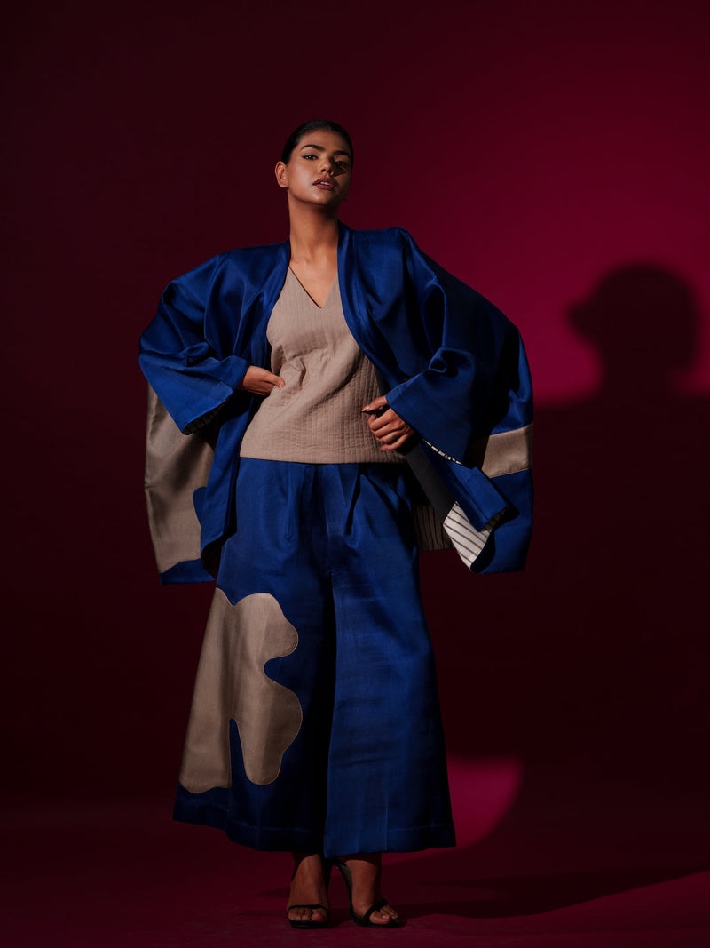 Chia jacket -Blue + Grey satin linen jackets and overlays by Stoique in blue, grey for women Worldwide