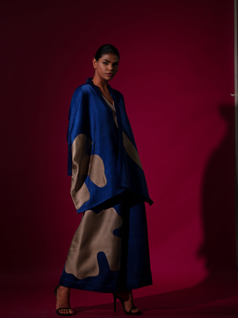 Chia jacket -Blue + Grey satin linen jackets and overlays by Stoique in blue, grey for women Worldwide