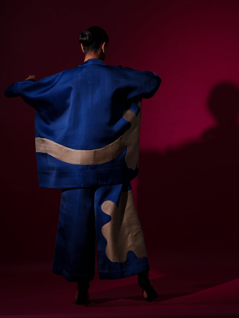 Chia jacket -Blue + Grey satin linen jackets and overlays by Stoique in blue, grey for women Worldwide