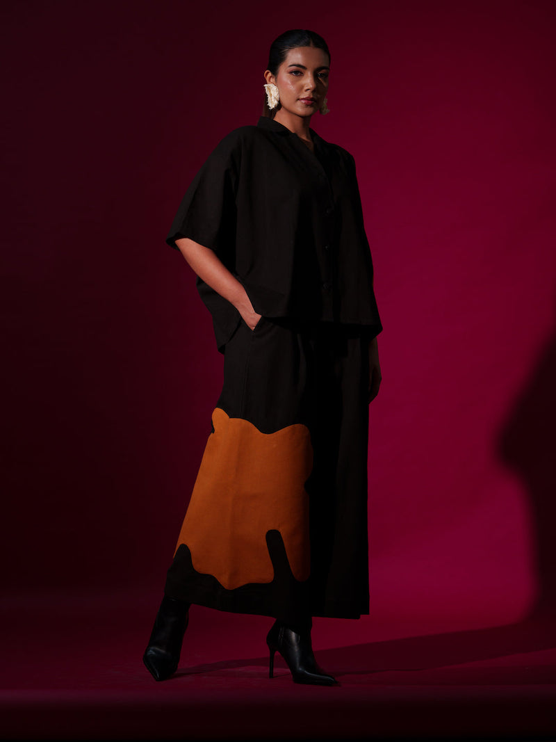 Gunpowder Shirt-Black + Rust Orange 100% cotton tops and shirts by Stoique in black, rust orange for women Worldwide
