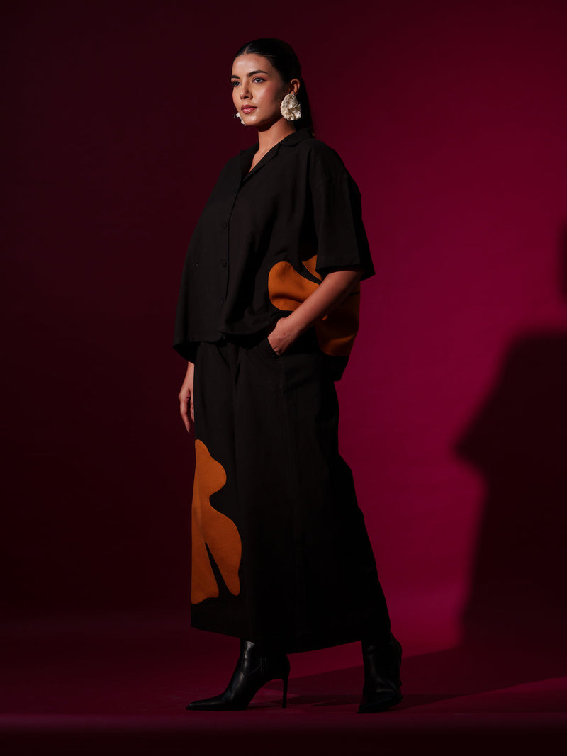 Gunpowder Shirt-Black + Rust Orange 100% cotton tops and shirts by Stoique in black, rust orange for women Worldwide