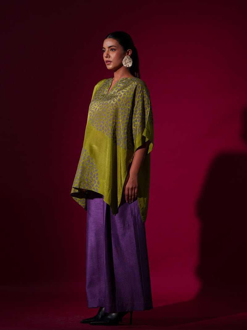 Beau Top-Leaf Green + Grey upada silk tops and shirts by Stoique in leaf green, grey for women Worldwide