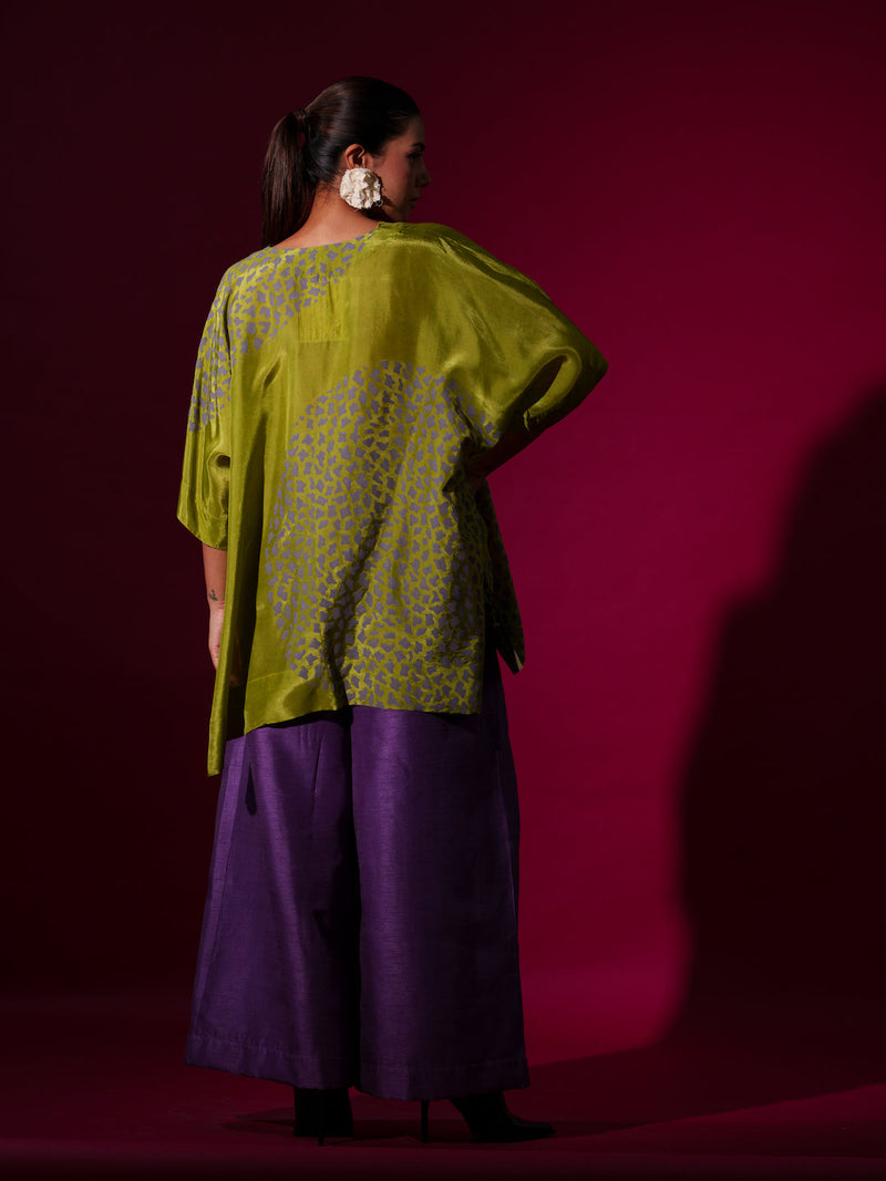 Beau Top-Leaf Green + Grey upada silk tops and shirts by Stoique in leaf green, grey for women Worldwide