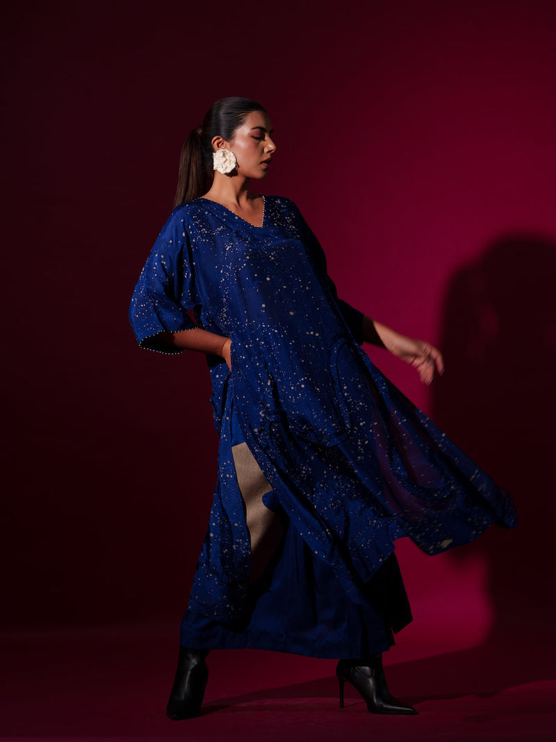 Dual Tunic-Blue + Grey mysore silk kaftans and tunics by Stoique in blue, grey for women Worldwide