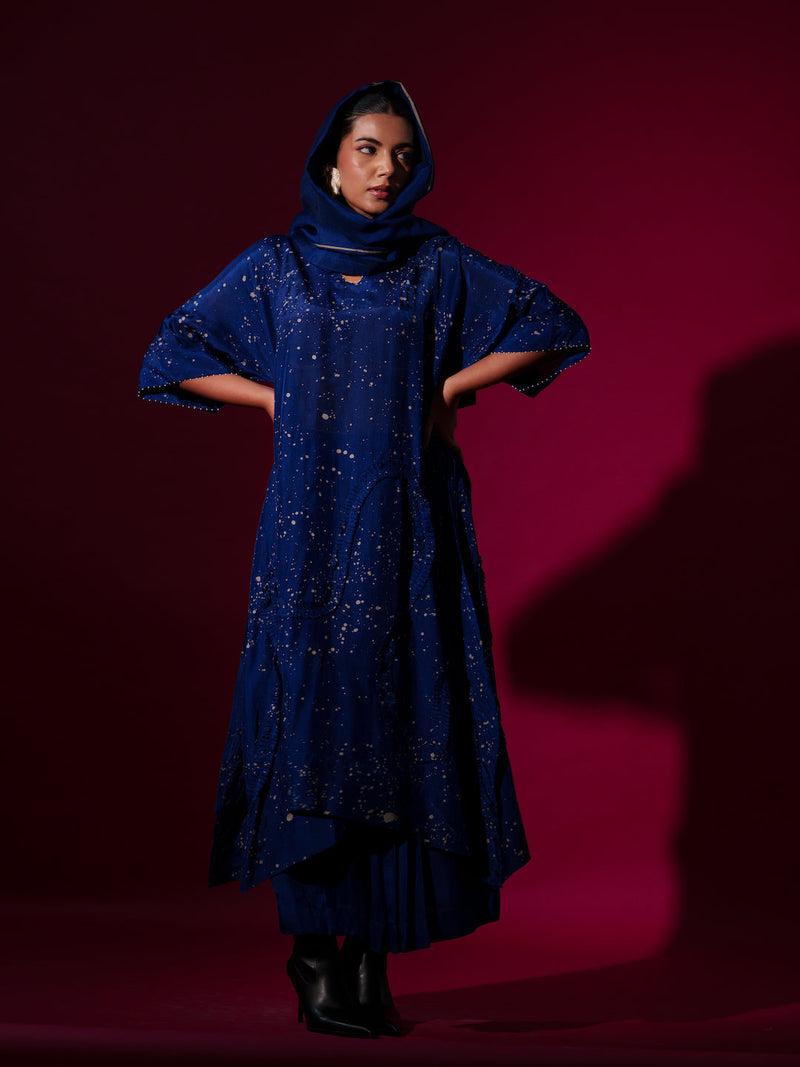 Dual Tunic-Blue + Grey mysore silk kaftans and tunics by Stoique in blue, grey for women Worldwide