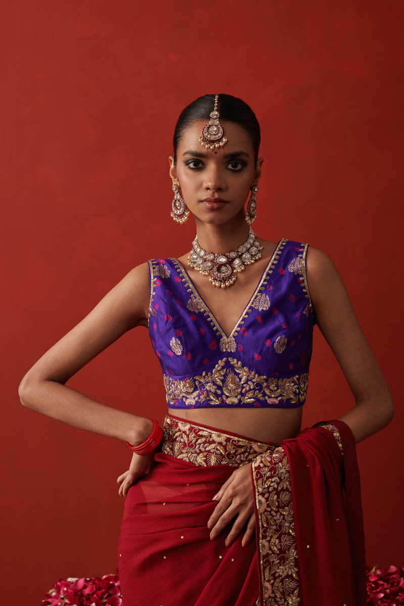ABEER BLOUSE silk by Rashika Mittal in purple color for women Worldwide