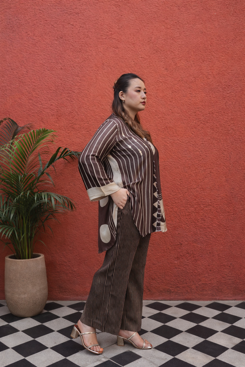MATI Organic Brown Co-ord Set satin by PRAHNAAYA in brown color for women Worldwide