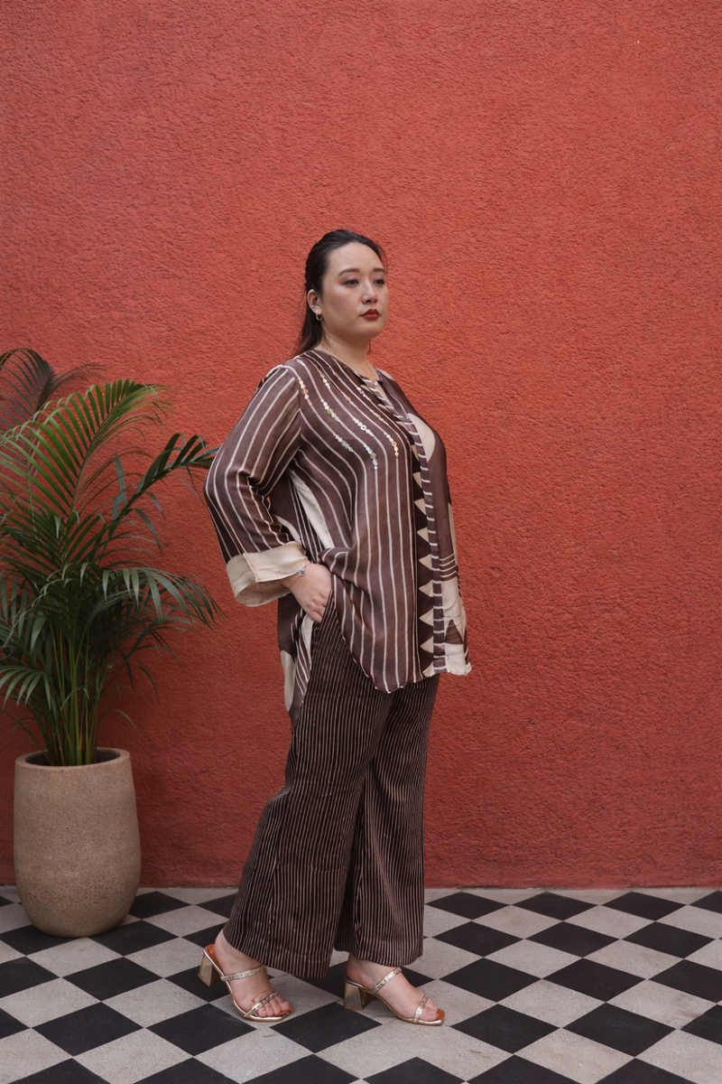 MATI Organic Brown Co-ord Set satin by PRAHNAAYA in brown color for women Worldwide