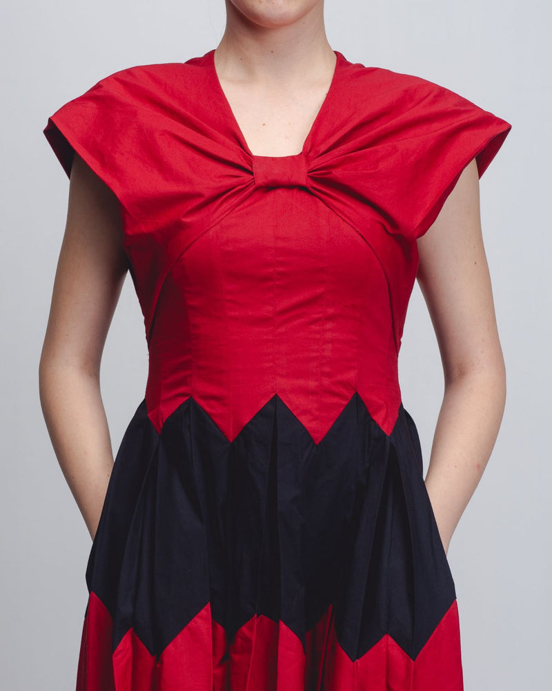 Abra Dress - Red + Black cotton by Leh Studios in black color for women Worldwide