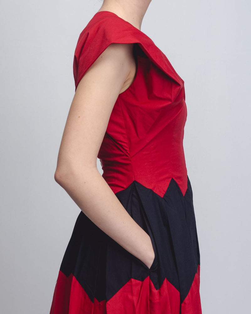 Abra Dress - Red + Black cotton by Leh Studios in black color for women Worldwide