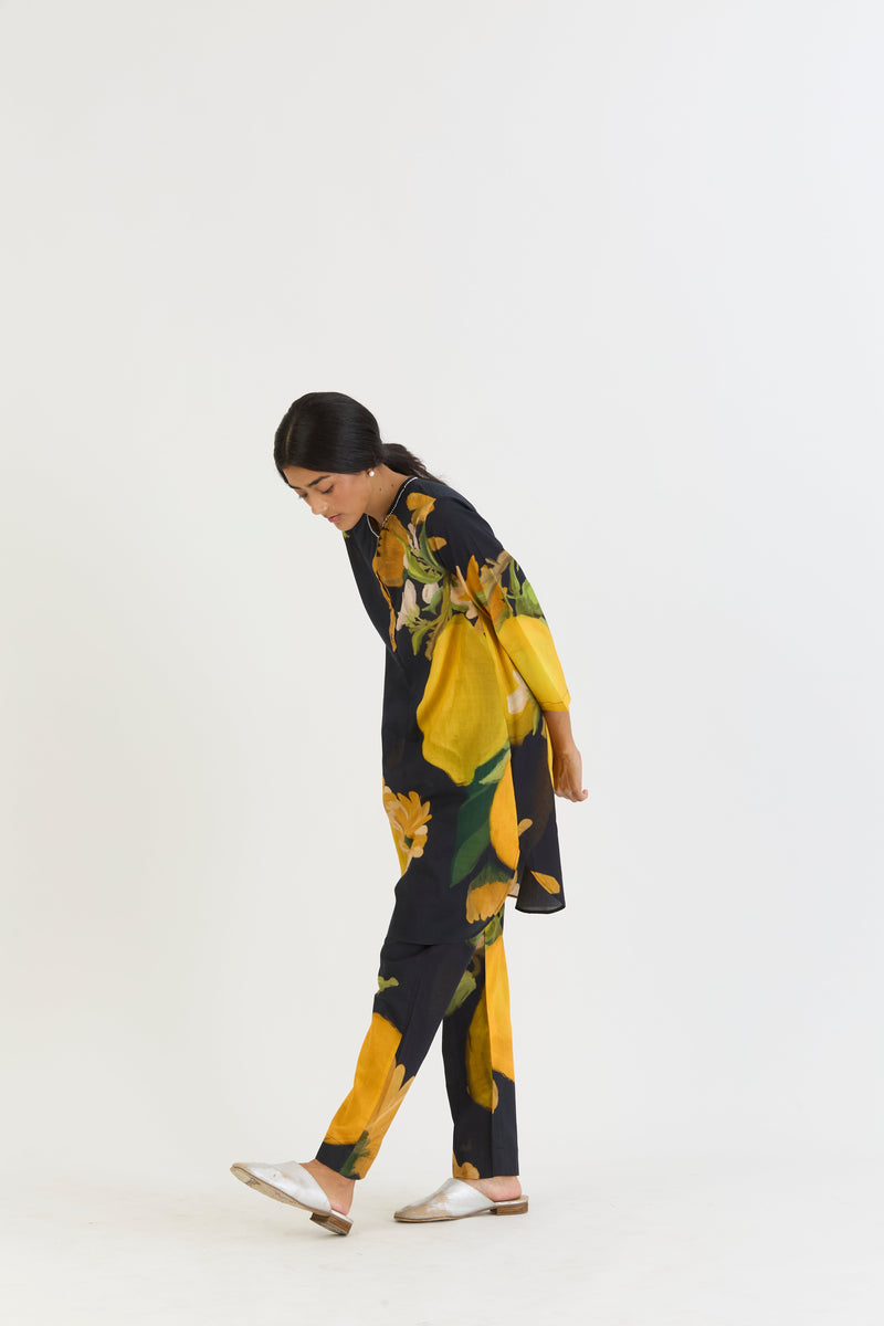 POMELLO SHORT KURTA SET cotton by Yam in yellow color for women Worldwide