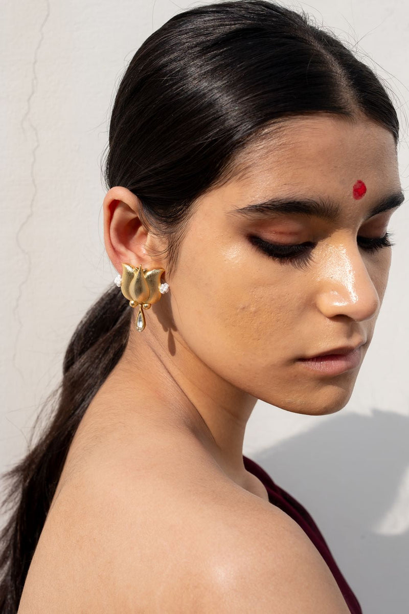 Padma Earrings by Aarjavee in gold color for women Worldwide