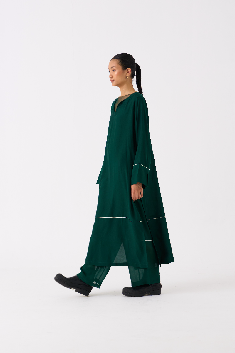 V-NECK KAFTAN CO-ORD 
(SET OF 2)-DARK GREEN