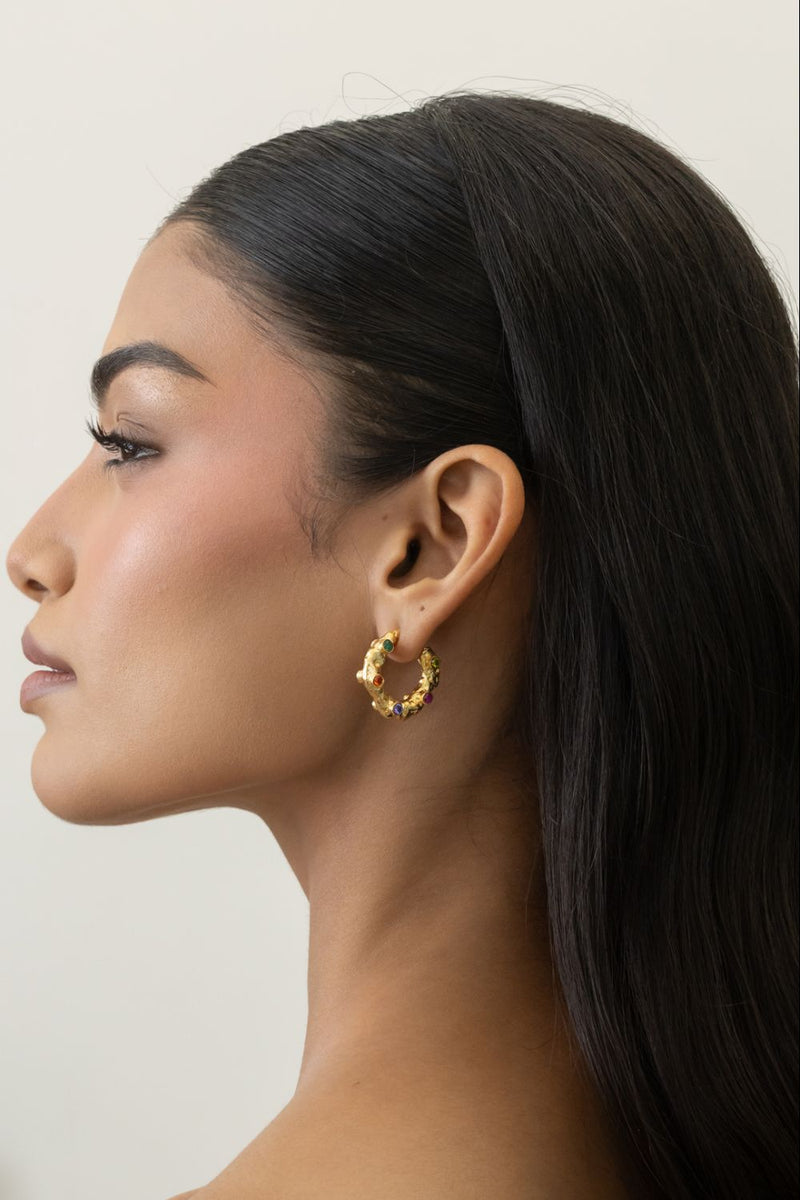 AE61G Sugar Bite Hoops 18k gold plated on brass earring by Aarjavee for women Worldwide
