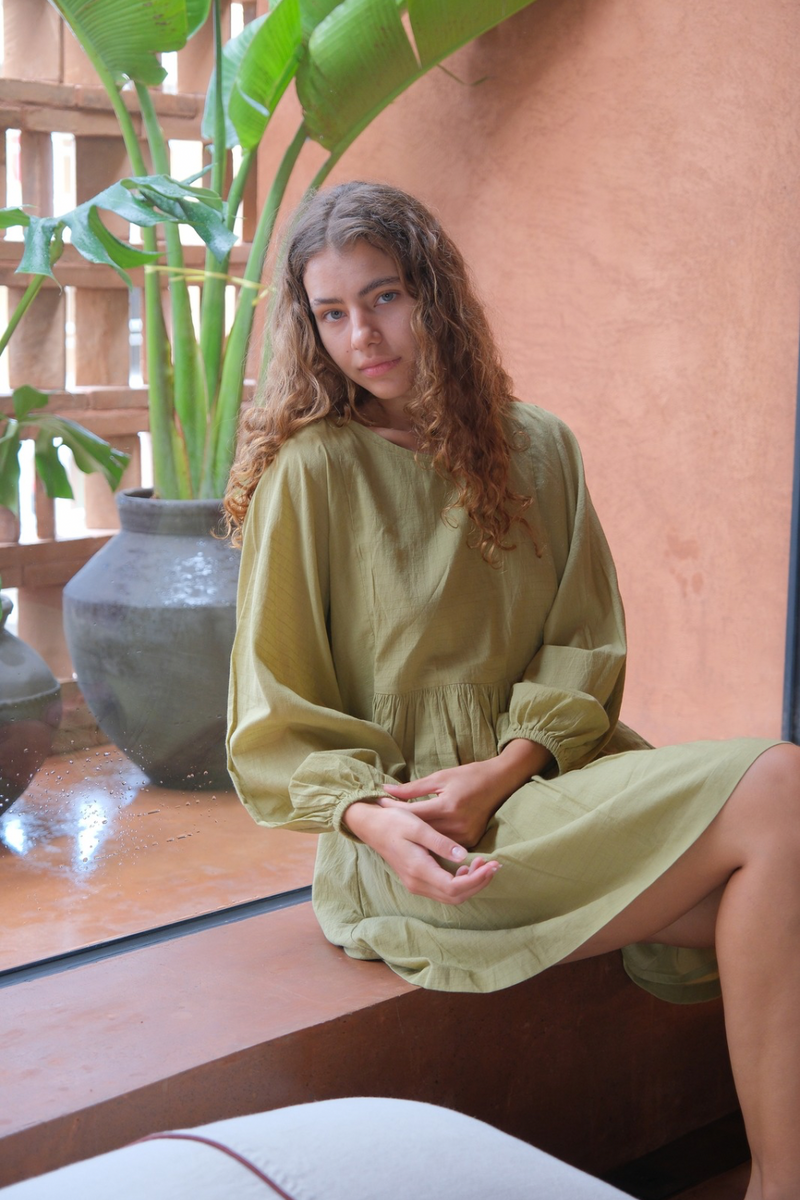 Olive Get Away dress cotton by World of Crow in olive color for women Worldwide